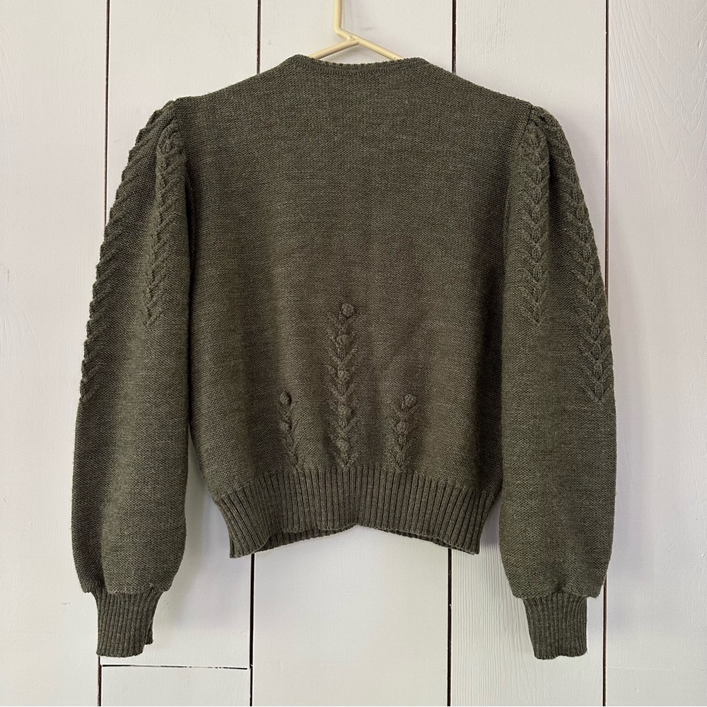 Geiger Women's Olive Cardigan Wool Sweater - Picture 2 of 12